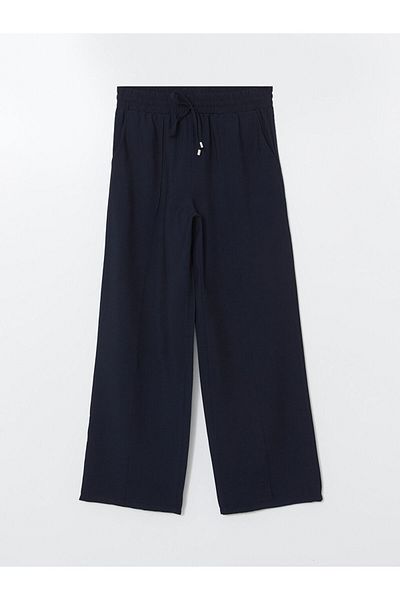 LC Waikiki Lcw Modest Navy Blue Elastic Waist Wide Leg Women's Pants