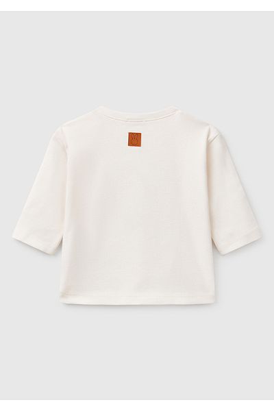 United Colors of Benetton Baby Ecru Graphic Printed Long Sleeve T-Shirt with Logo Detail on the Back