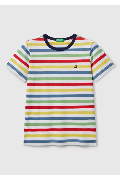 United Colors of Benetton Tricou cu dungi colorate pentru băiat, cu logo brodat în față