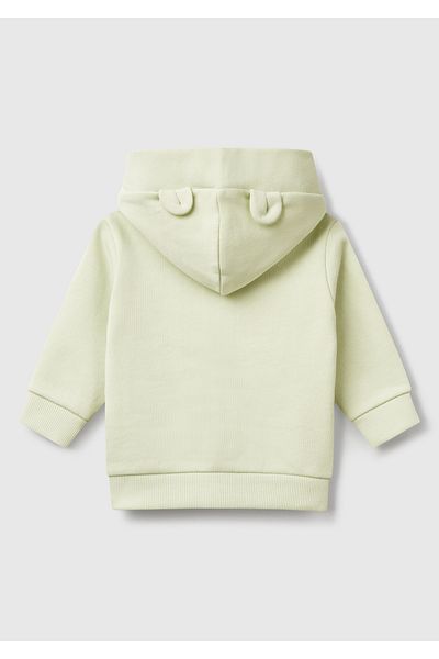 United Colors of Benetton Baby Water Green Chest Rabbit Logo Embroidered Hooded Sweatshirt with Ears