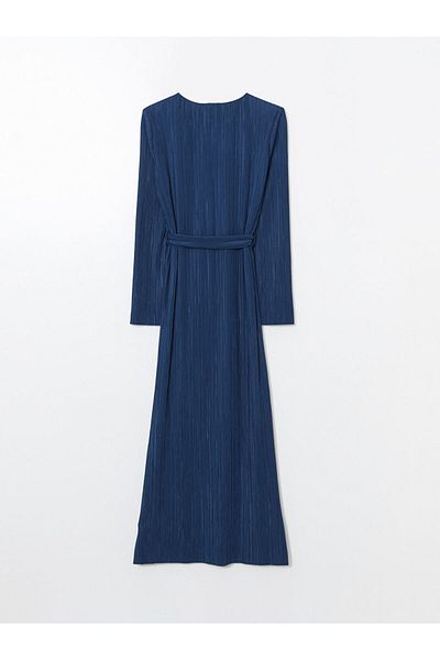 LC Waikiki Lcw Vision Indigo Crew Neck Textured Krinkle Women Dress