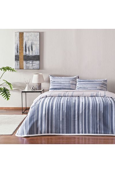 Taç Blue Crown Printed Grid Double Pique Set