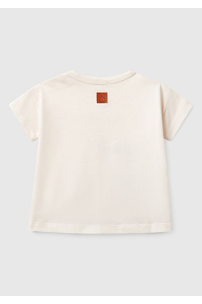 United Colors of Benetton Baby Ecru T-Shirt with Graphic Print on the Front and Logo Detail on the Back