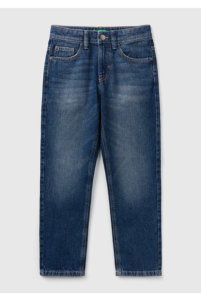 United Colors of Benetton Boy's Dark Denim Straight Cut Τζιν παντελόνι με κεντημένο λογότυπο στην πλάτη και 5 τσέπες