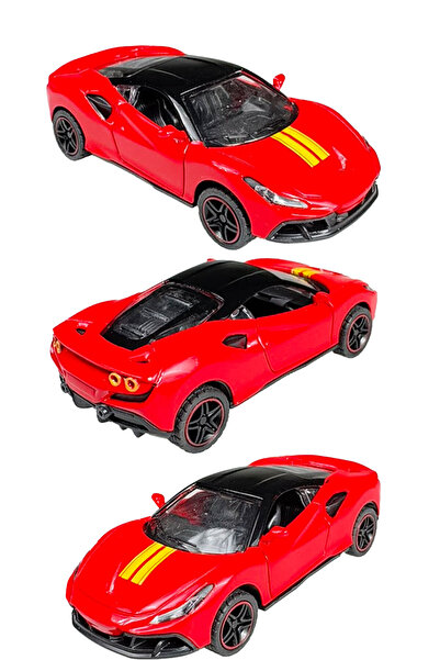 Toyaş Super Sports Striped Racing Car Metal Model Pull Drop Doors Opened Toy Car 10cm Red