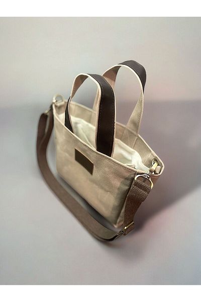 Nuggita Beige Colored Mini Size Magnetic Canvas Handbag - Crossbody