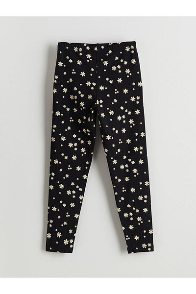 LC Waikiki LCW ECO Schwarze Blumenmädchen-Leggings mit elastischem Bund