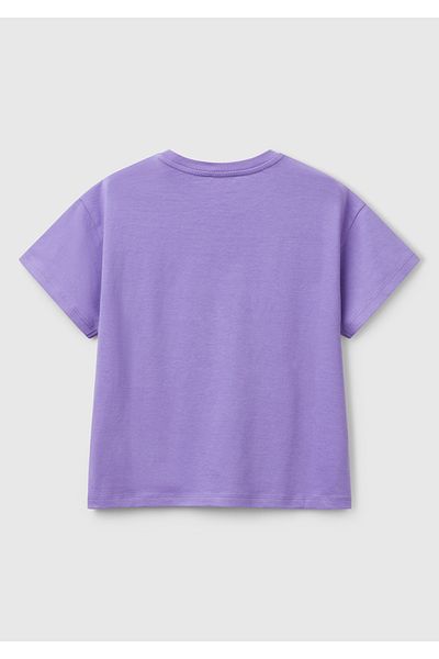 United Colors of Benetton Tricou mov pentru fetiță cu imprimeu brodat cu paiete în față