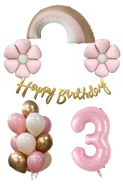 Patladı Gitti Retro 3 Year Old Daisy Themed Baby Girl Concept Birthday Set