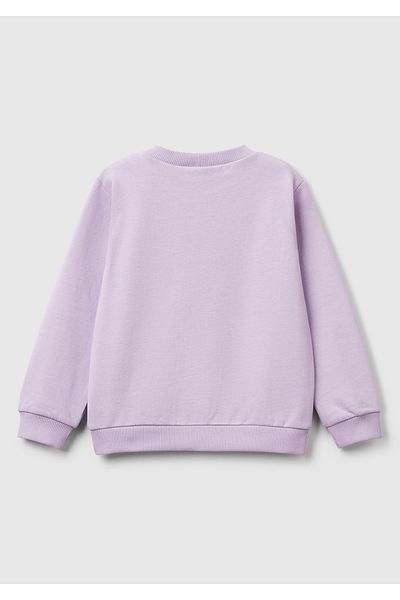 United Colors of Benetton Hanorac pentru fetiță, liliac, cu etichetă cu logo imprimat cu arahide