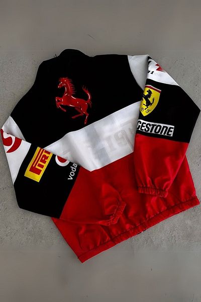 alhemengelir Fehér szálas szezonális darabos Ferrari F1 Retro ejtőernyős bombázó dzseki