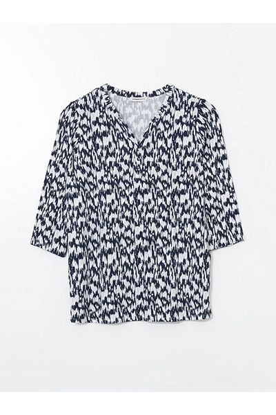 LC Waikiki Lcw Grace Navy Collar Print Women's Blouse