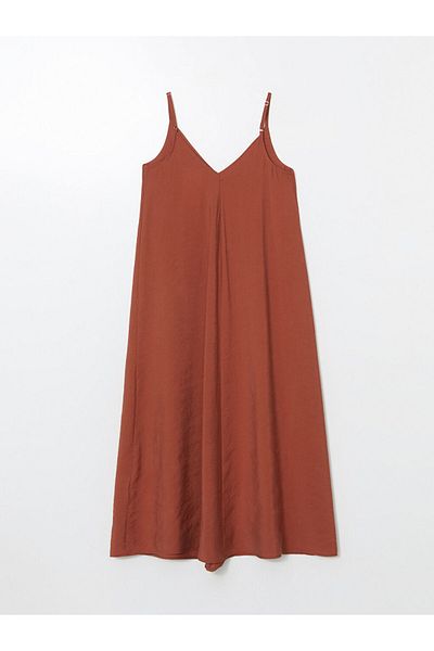 LC Waikiki Lcw Vision Orange V-Neck Modal Blend Women's Dress