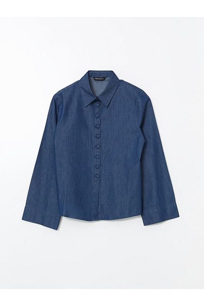 LC Waikiki Tunica de jeans pentru femei LCW Modest Indigo cu guler de cămașă