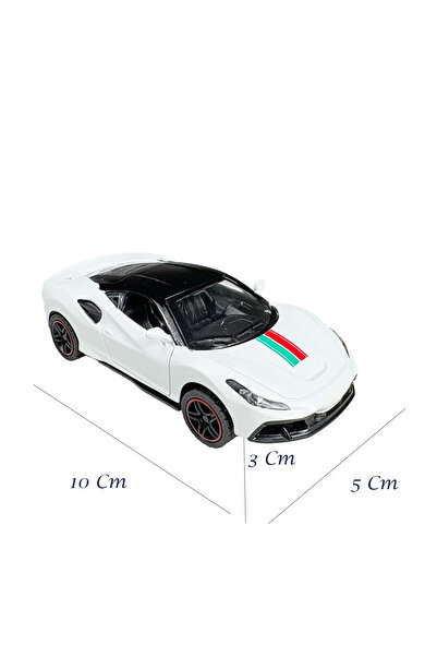 Toyaş Super Sports Striped Racing Car Metal Model Pull Drop Doors Opened Toy Car 10cm White