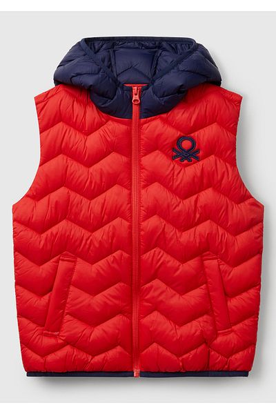 United Colors of Benetton Boy's Red Mix Logo Detailed Hooded Vest