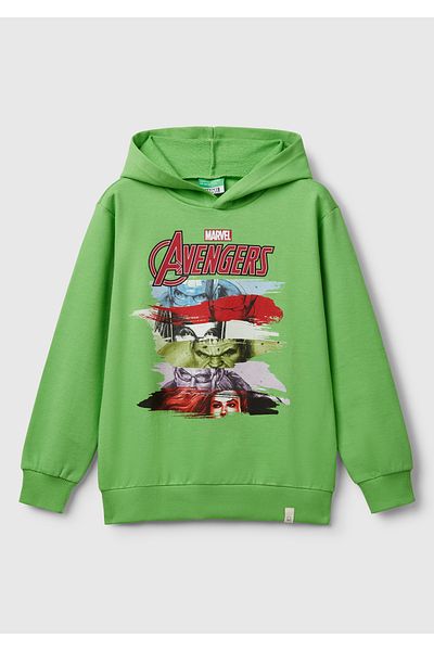 United Colors of Benetton Момчешки суитшърт с качулка и лого на Marvel Hero в шамфъстък