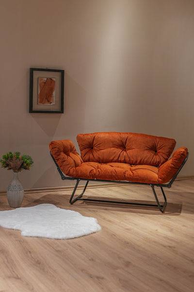 Berta Concept Bhusra Yatak Olabilen Mekanizmalı Ikili Kanepe Kolları Açılan Yataklı Koltuk Turuncu