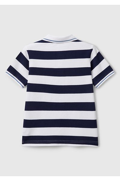 United Colors of Benetton Boy's Navy Blue Mix Striped Logo Embroidered Polo T-Shirt