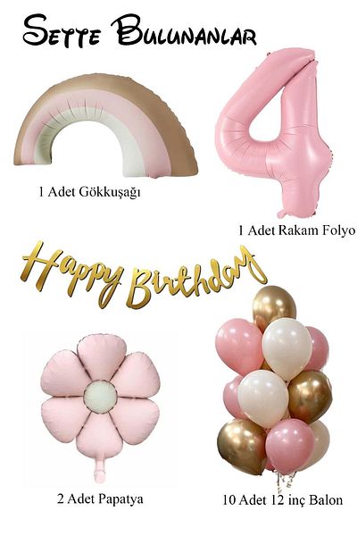 Patladı Gitti Retro 4 Year Old Daisy Themed Baby Girl Concept Birthday Set