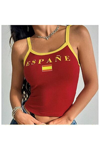 Karakedi New Red Espane Yellow Stripe Strap Crop