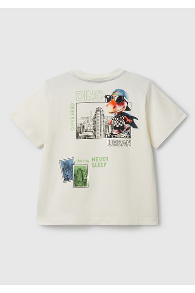 United Colors of Benetton Boy's Ecru Photo Printed Crew Neck T-Shirt