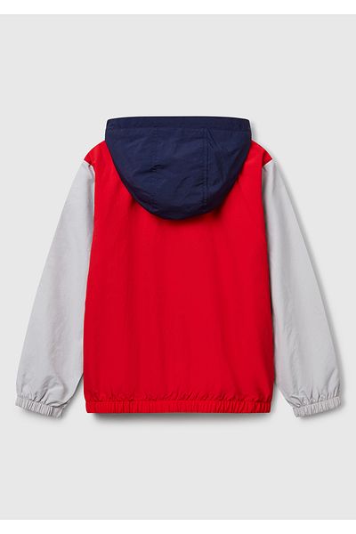 United Colors of Benetton Boy's Red Mix Sleeve Logo Detailed Lined Hooded Raincoat