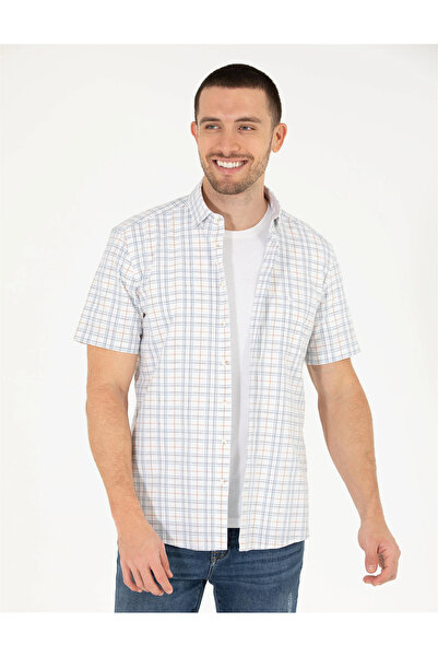 Pierre Cardin Мъжка риза с къс ръкав, стандартна кройка - цвят канела