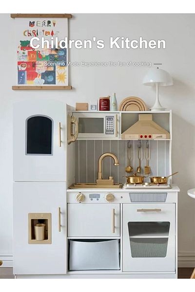 Ma Baby Wooden Play Kitchen Toy Set with Light,Sink Play Toy