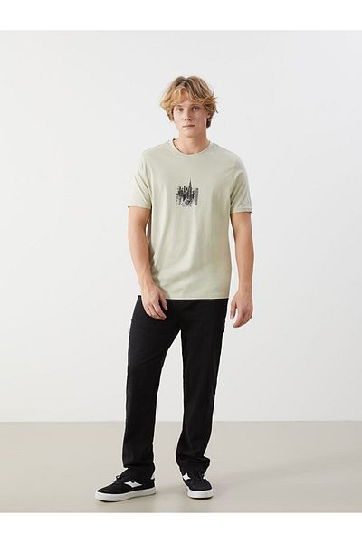LC Waikiki Xside Green Crew Neck Printed Combed Cotton Men's T-Shirt