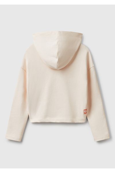 United Colors of Benetton Girl's Ecru Hooded Relax Fit Sweatshirt with Logo Label on the Back