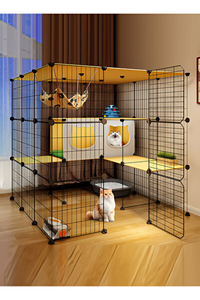 KidLe قفص قطط كبير جدًا بمساحة خالية ومنزل للقطط للاستخدام الداخلي