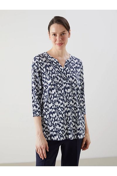 LC Waikiki Lcw Grace Navy Collar Print Women's Blouse