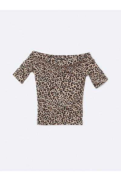 LC Waikiki Lcw Vision Brown Boat Neck Leopard Patterned Women's Bodysuit
