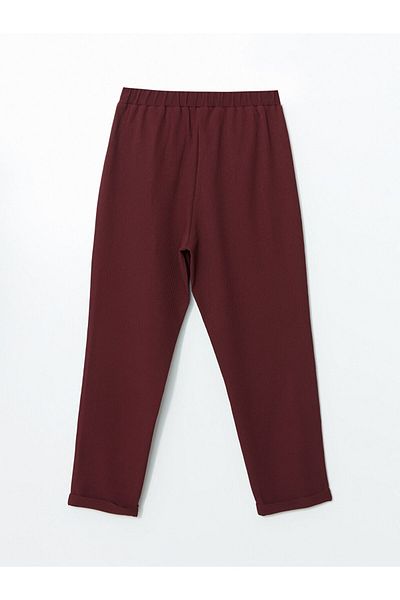 LC Waikiki Lcw Modest Plum Elastic Waist Textured Carrot Cut Women's Trousers
