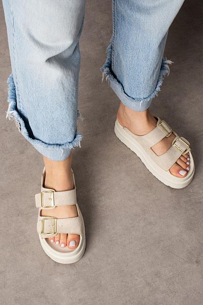 diclepolat Women's Suede Daily Slippers - Double Banded and Thick Sole Elly Beige