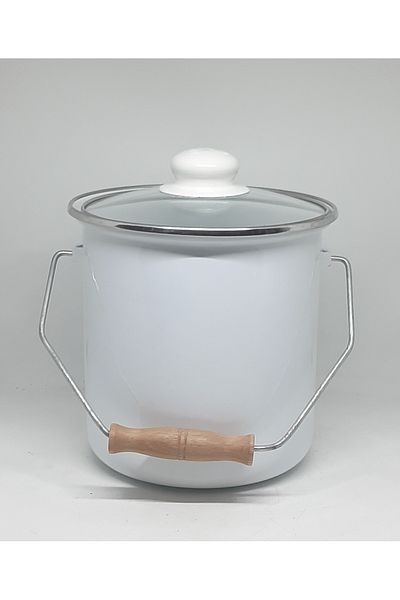 Avşar Enamel Evi̇m 18 cm 3 Liter White Enamel Copper Cereal Flour Bucket