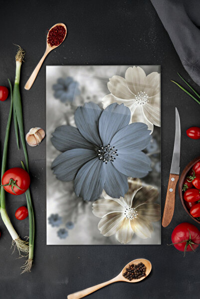 Vitrovelo Blue and White Floral Glass Cutting Board, Heat-Resistant, Scratch-...