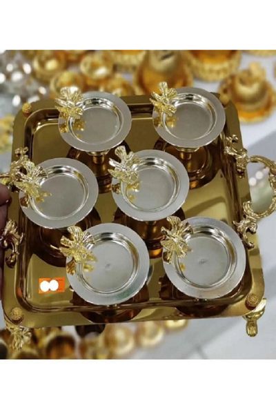 eryahome Erya Home 6-Piece Gold Butterfly Silver Macarons - Metal Sugar Bowl, Tea and Coffee Side Presenter