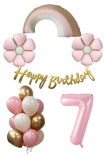 Patladı Gitti Retro 7 Year Old Daisy Themed Baby Girl Concept Birthday Set