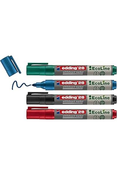 STOREMAX Edding 28 Ecoline Whiteboard Markers, Set of 4, Assorted Colors, Round Tip, Refill