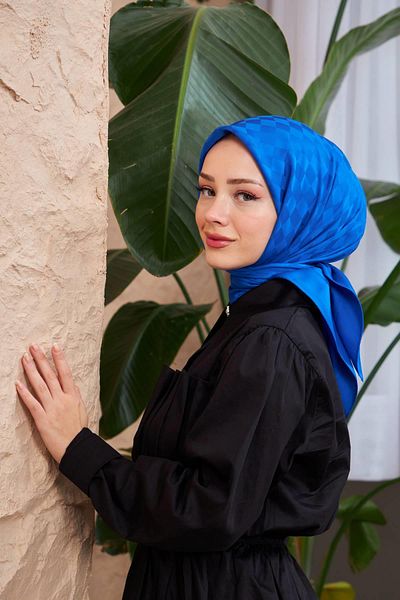 İpekhan Checkers Jacquard Scarf Saks Blue 9900-19