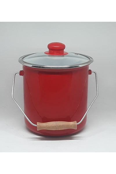 Avşar Enamel House 18 cm 3 Liter Red Enamel Copper Cereal Flour Bucket