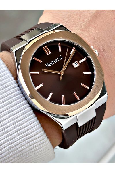 Ferrucci Special Design 3 Atm Waterproof Silicone Cord Men's Wrist Watch with Calendar