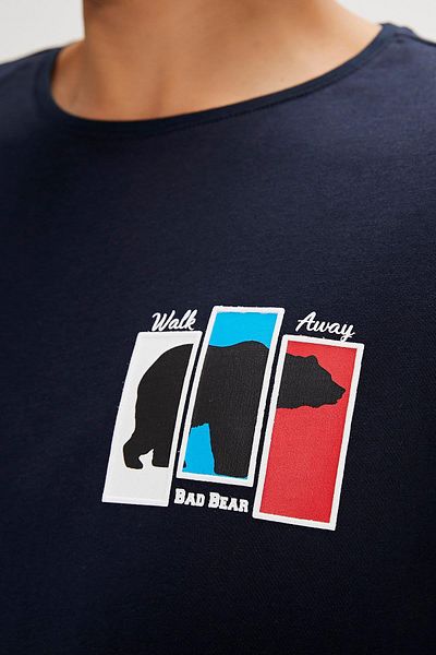 Bad Bear Men's T-Shirt - Grizzle Navy Printed