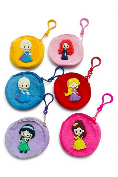 GALATA GIFT 6 Pieces Girls' Wallet, Mini Coin Purse Inside Purse, Colorful 9cm Accessory with Princess Figure