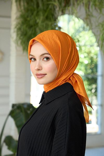 İpekhan Orange Silk Scarf - Plain Pattern Voile, Model 10100-23