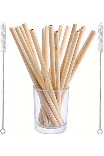 shop Aee ®   Set of 12 Bamboo Straws Reusable Eco-Friendly 10 Pcs Straight Straws and 2 Pcs Pipette Straws Temi