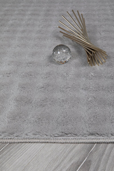 Myevilla Bubble Yuvarlak Gri Uzun Tüylü Yumuşak Peluş Kaymaz Yıkanabilir Salon Oturma Odası Balkon Halısı