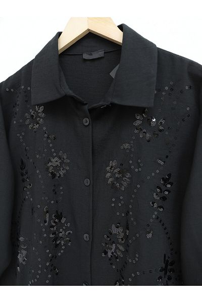 Modamorfo Sequin Front And Embroidered Linen Tunic
